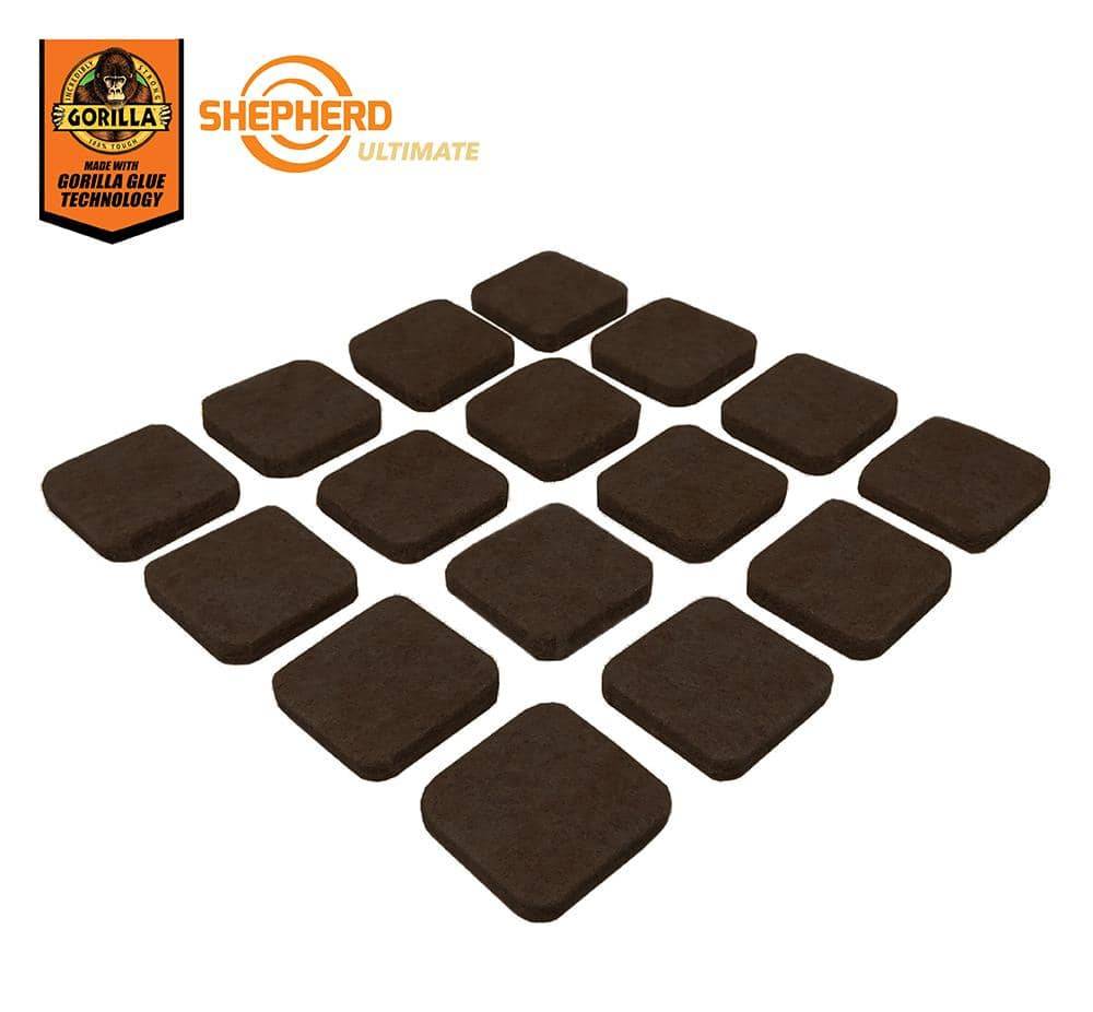 Shepherd Ultimate 1 In. Brown Square Self-Adhesive Furniture Felt Pads With Gorilla Glue Technology (16-Pack)