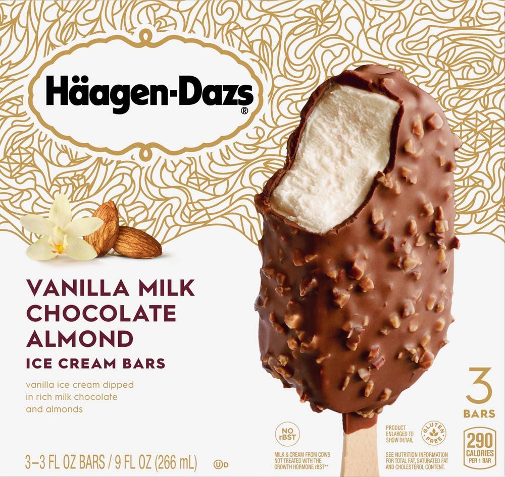 Häagen-Dazs Ice Cream Bars, Vanilla Milk-Chocolate-Almond (3 fl oz, 3 ct)