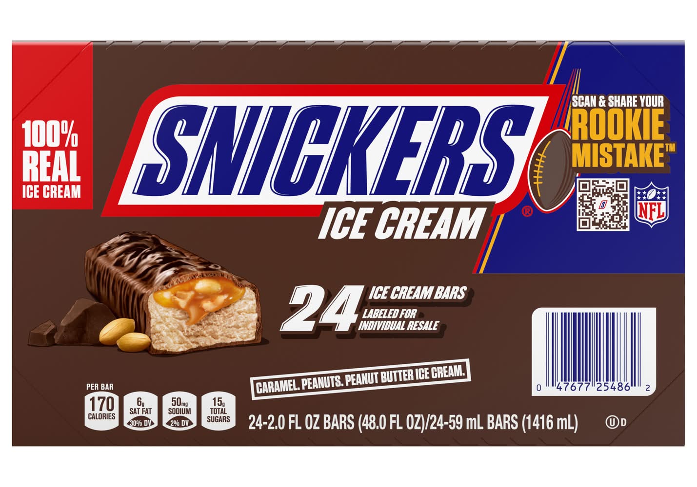 Snickers Ice Cream Bar, Caramel-Peanuts-Peanut Butter (24 x 2 fl oz)