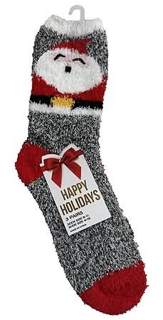 Holiday Santa Fuzzy Socks, 9-11 (3 ct)