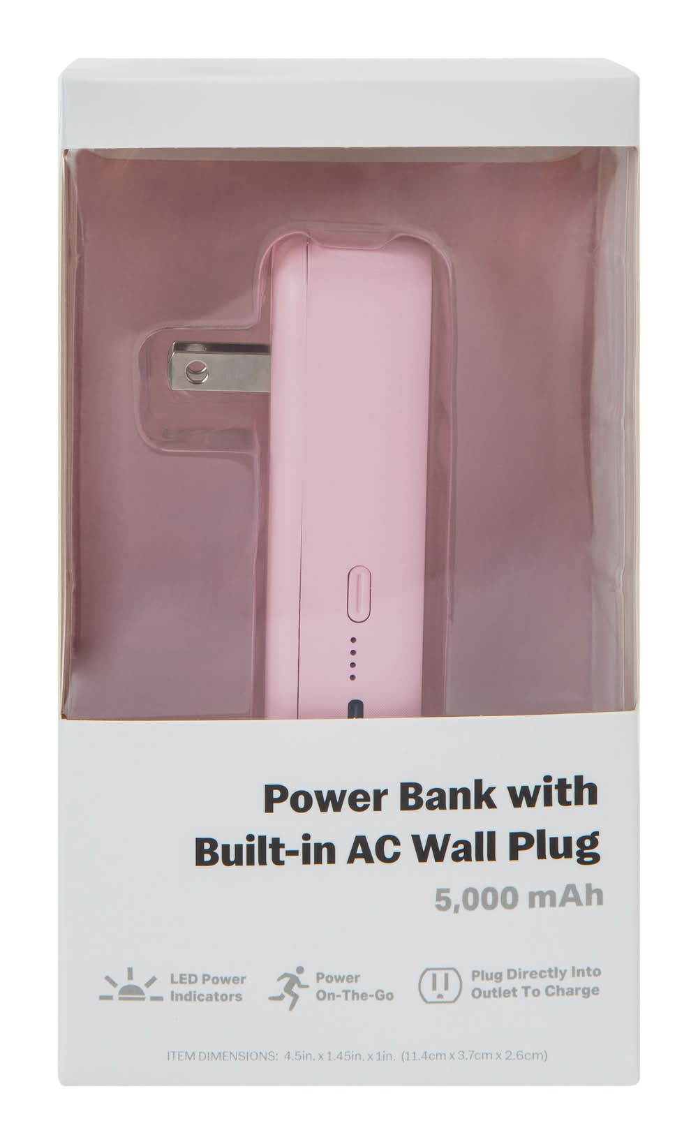 5000 mah Power Bank With Built-In AC Wall Plug Pink
