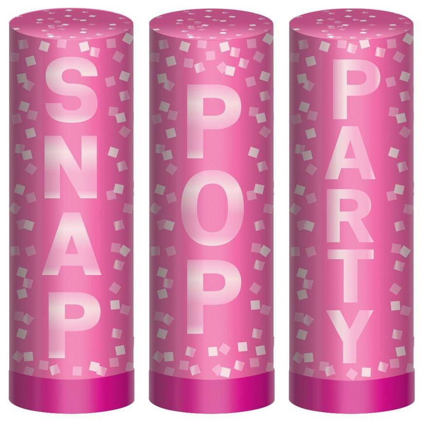 Party City Confetti Party Poppers, Unisex, 4in, Hot Pink (3 ct)