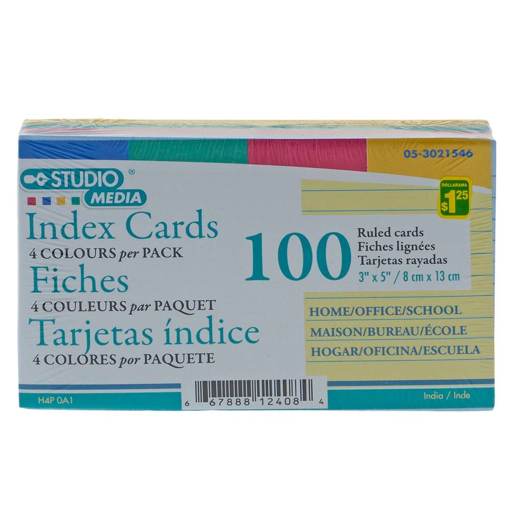 Coloured Ruled Cards, 100 Pack