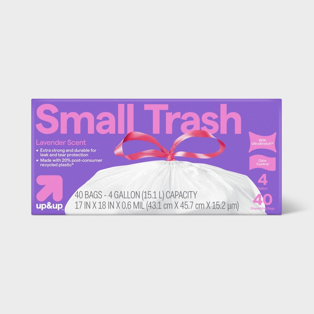 up&up Ultrastretch Drawstring Trash Bags 4 Gal, Lavender, S (40 ct)