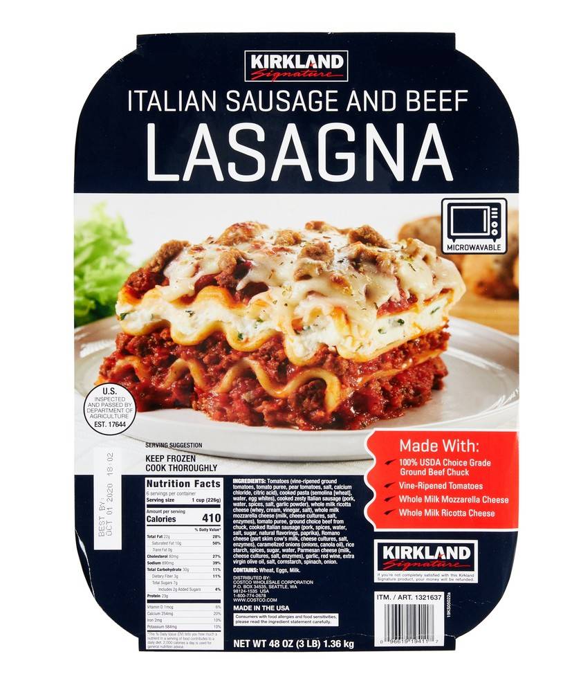 Kirkland Signature Italian Sausage & Beef Lasagna (48 oz)