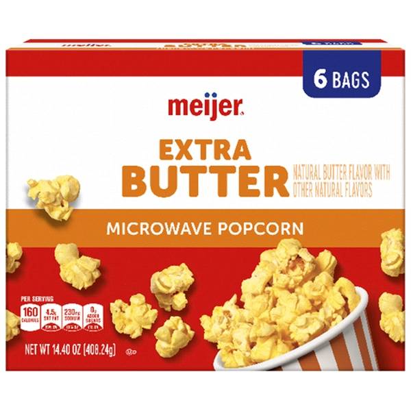 Meijer Extra Butter Microwave Popcorn, 6 Count (14.4 oz)