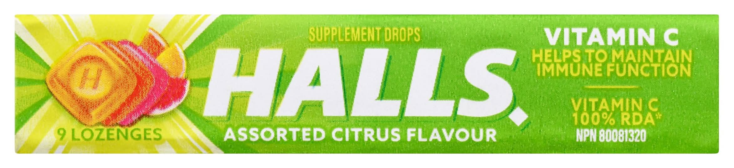 Halls supplément vitamine c agrumes (paquet 9) - vitamin c, assorted citrus (9 ea)