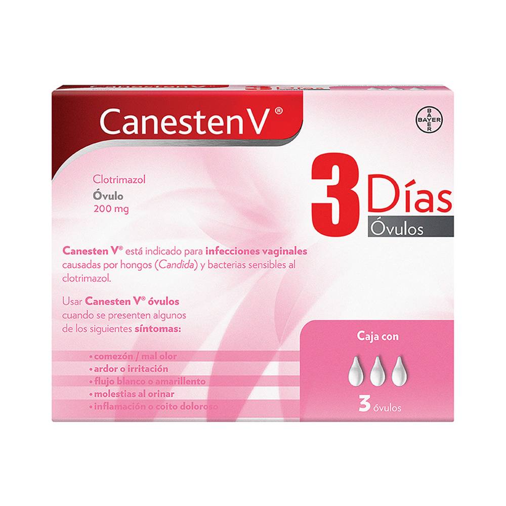 Canesten V · 3 Días clotrimazol óvulo 200 mg (3 un)