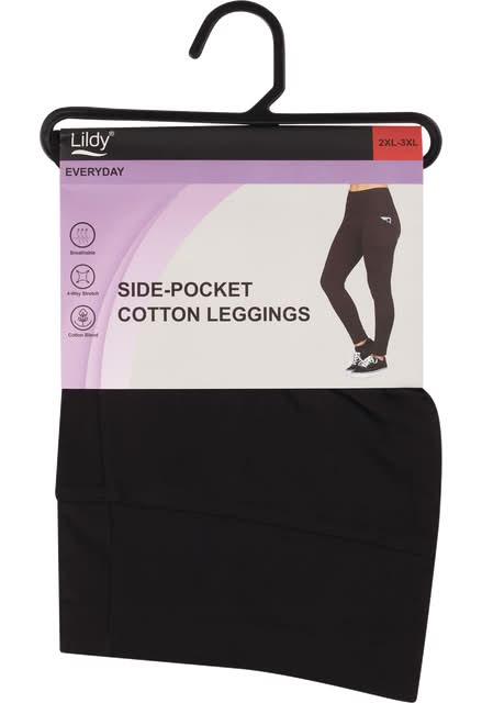 Lildy Wide Waistband Cotton Leggings With Side Pocket, Assorted
