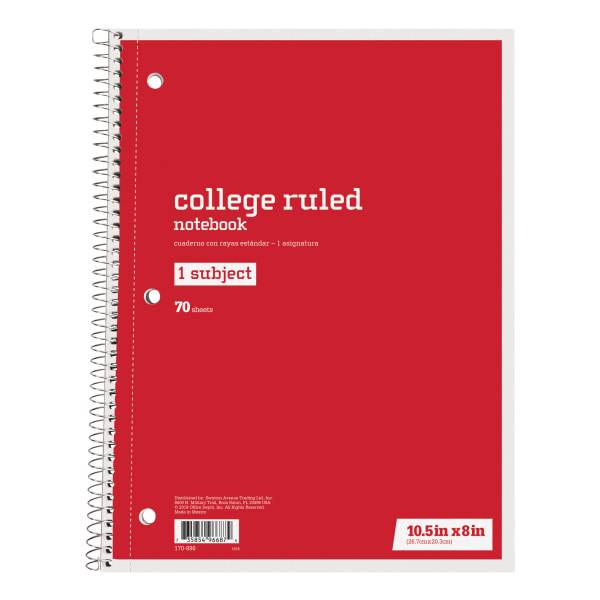 Just Basics Spiral Notebook College Ruled (10.5 x 8 inches/red)