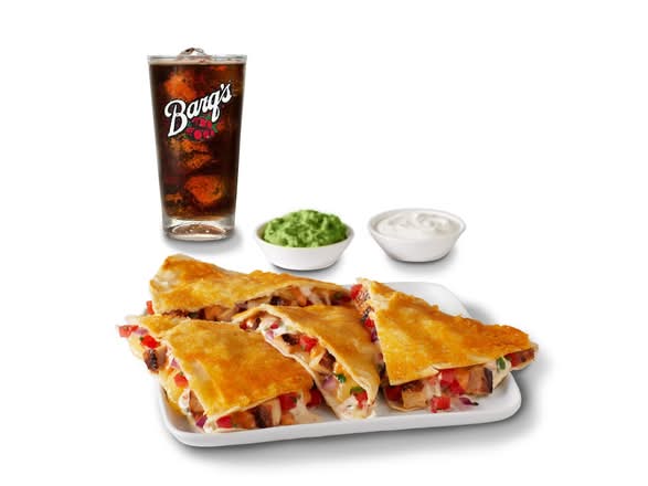 Smoky Chicken Cheese-Crusted Quesadilla + Drink