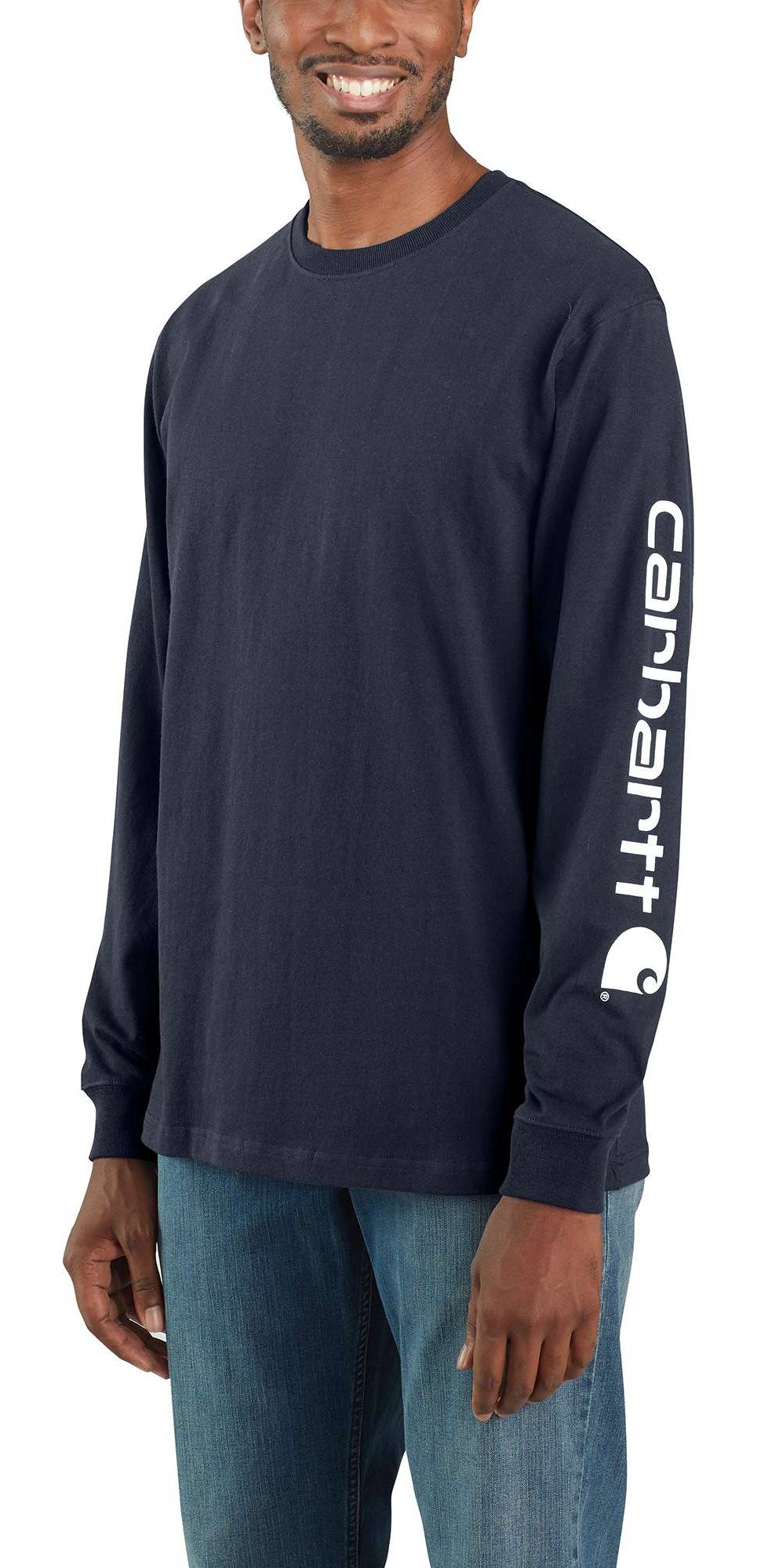 Carhartt Men's Blue Knit Long sleeve Solid T-shirt ( Large ) | K231-NVYLREG