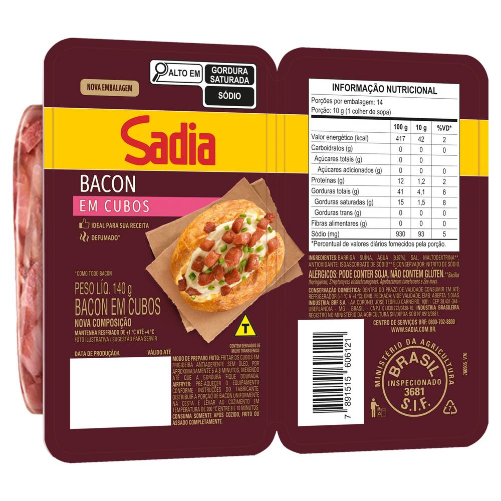 Sadia bacon em cubos defumação natural na receita (140 g)