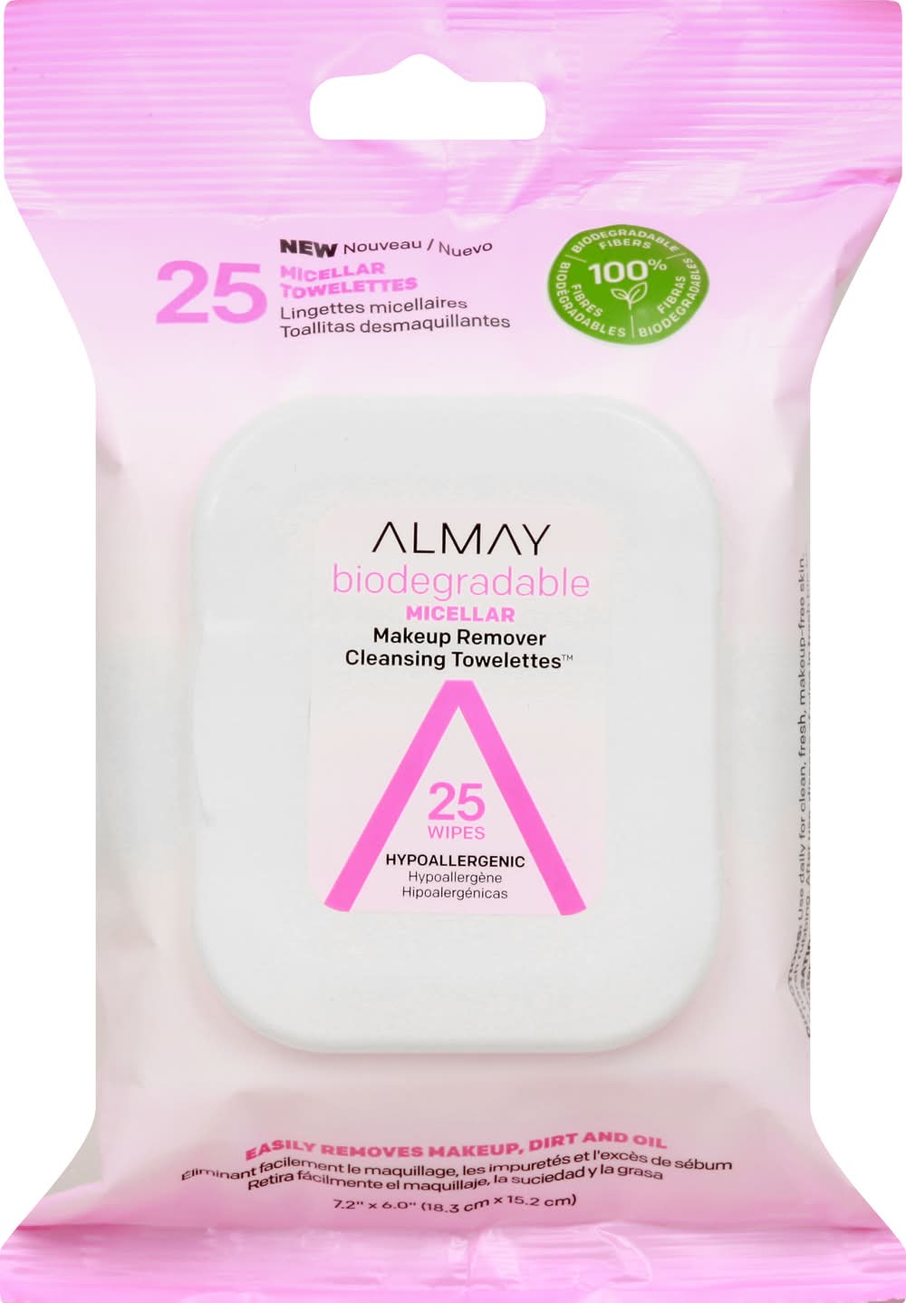 Almay Micellar Cleansing Towelettes, 7.2 In x 6 In (6.4 oz, 25 ct)