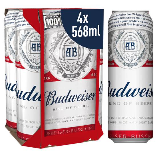 Budweiser Lager Beer 4 pack Cans 4X568
