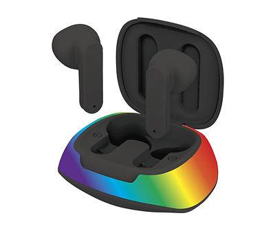 Black Wireless Earbuds With Rainbow LED Charging Case