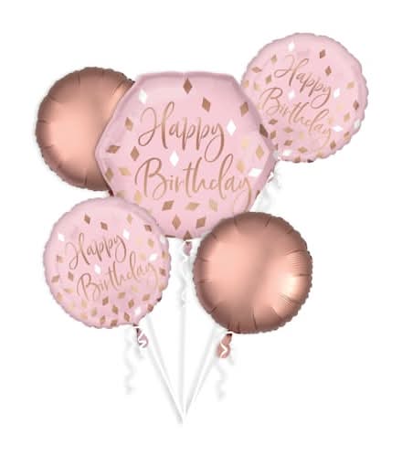 Inflated Anagram Birthday Blush Helium Balloon Bouquet, 18 in, Pink (5 ct)
