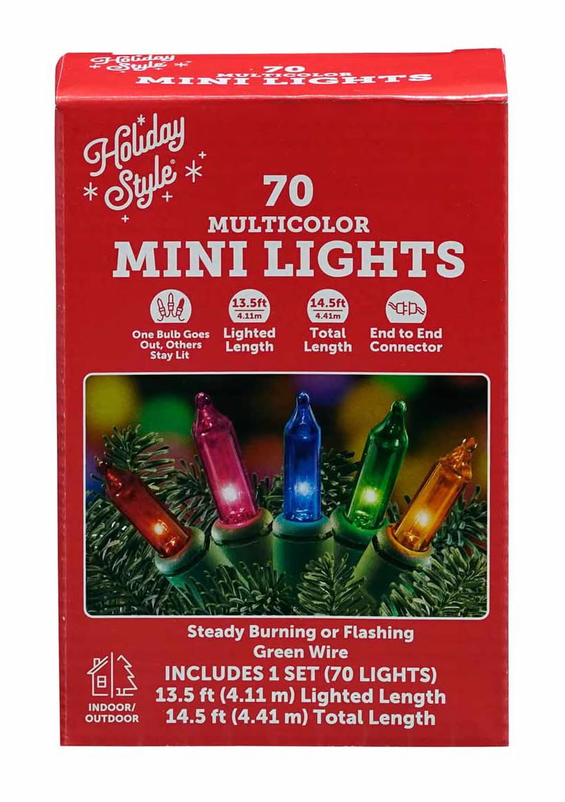 Holiday Style Indoors/Outdoor Mini Lights Set, 14.5 ft, Assorted (70 ct)