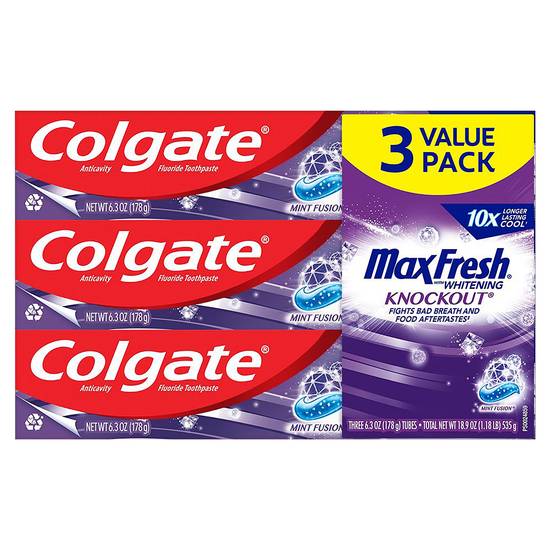 Colgate Max Fresh Value pack Knockout Mint Fusion Toothpaste (3 ct)