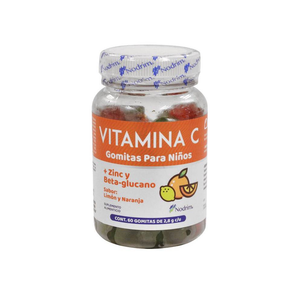 Nodrim gomitas para niños vitamina c sabor limón y naranja (frasco 60 piezas)