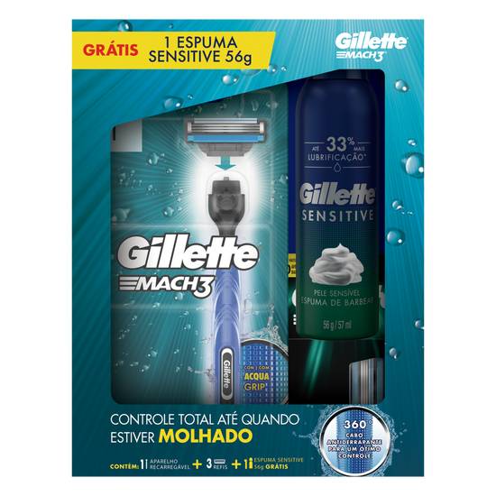 Gillette kit aparelho de barbear mach3 (5 peças)