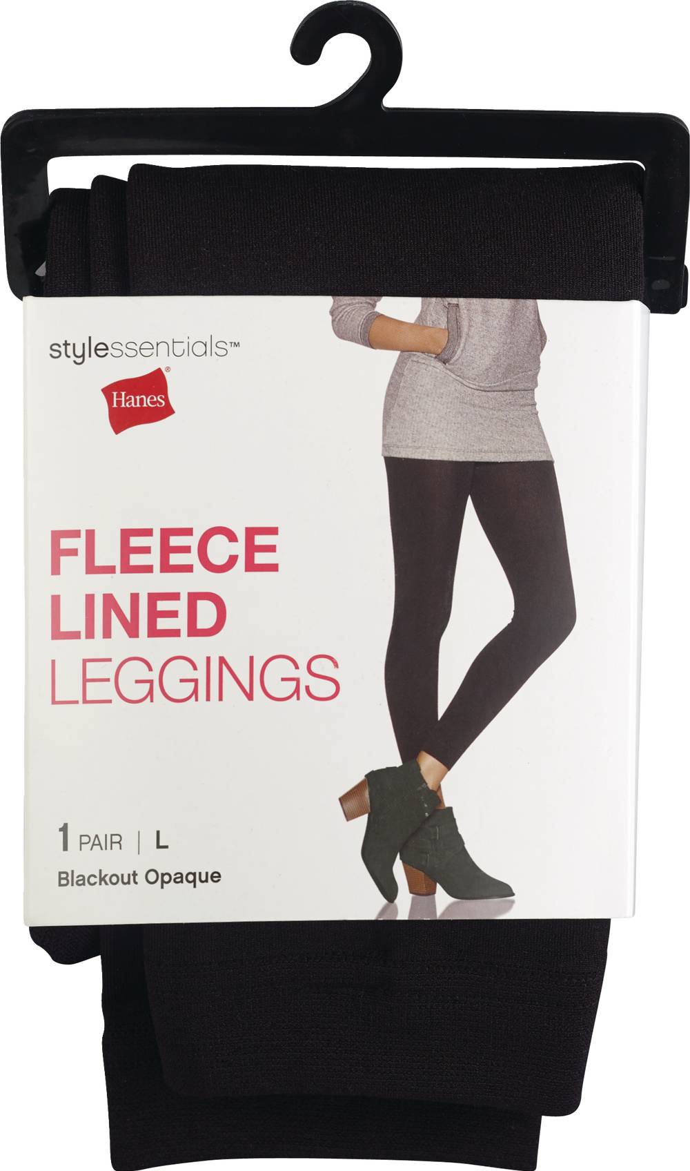 Style Essentials By Hanes Fleece Lined Leggings, Blackout Opaque, L