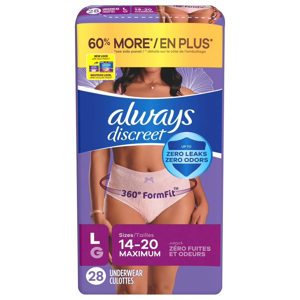 Always Discreet Large Size Maximum Absorbency Underwear (28 ct)