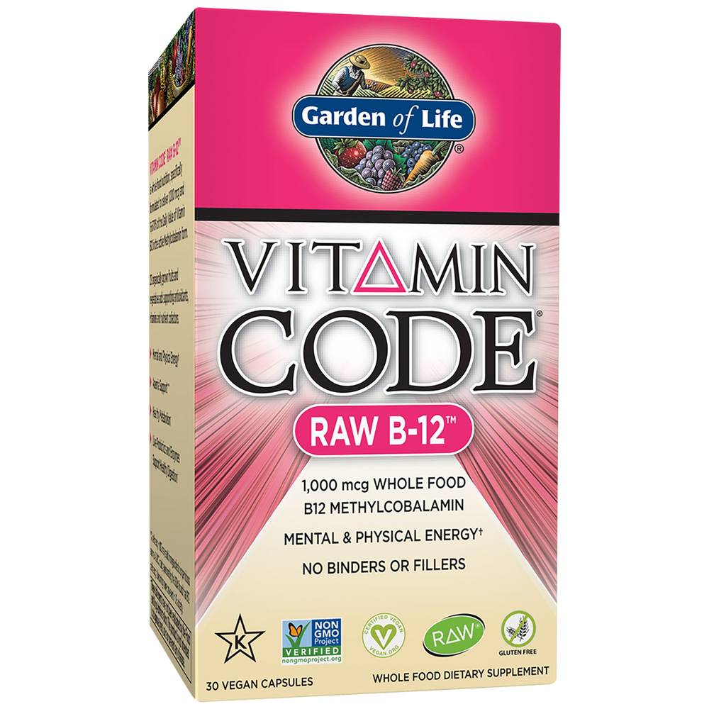 Vitamin Code Raw B-12 – 1,000 Mcg Whole Food B12 Methylcobalamin (30 Vegan Capsules)