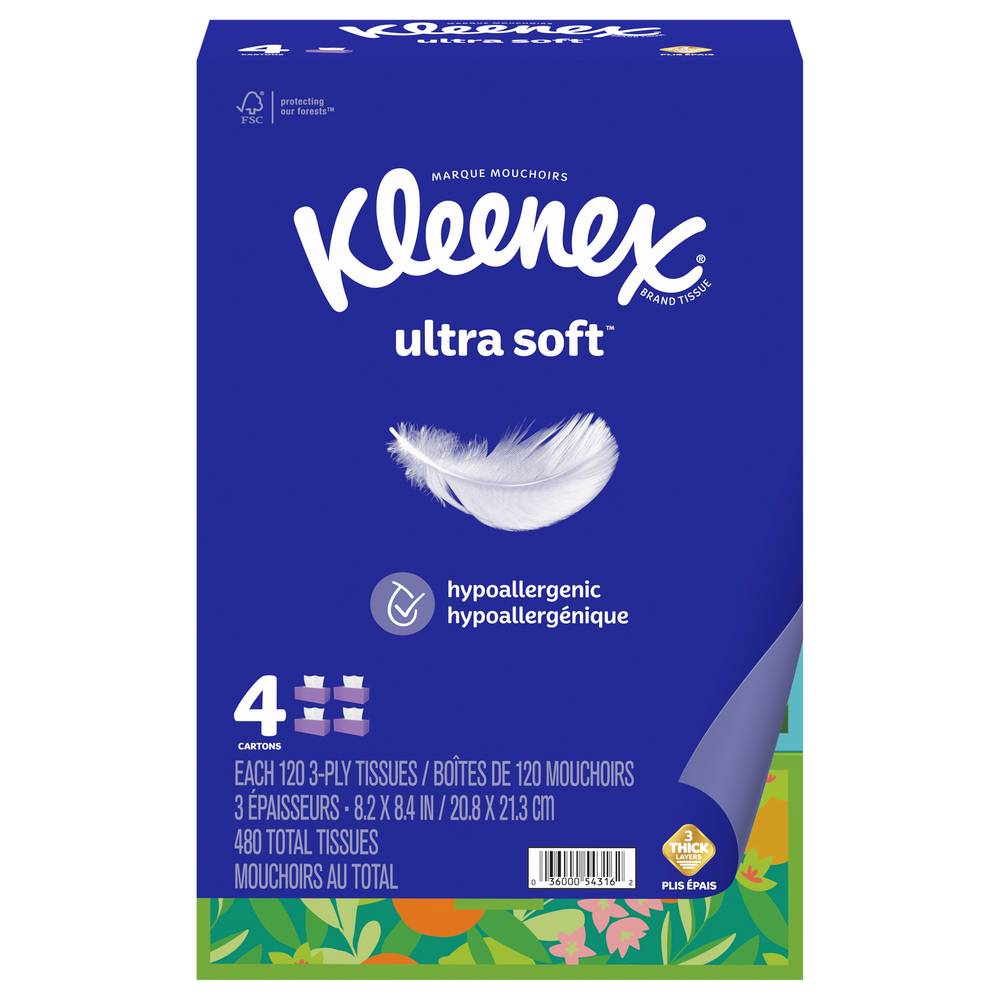 Kleenex Ultra Soft 3 Ply Tissues (4 x 120 ct)