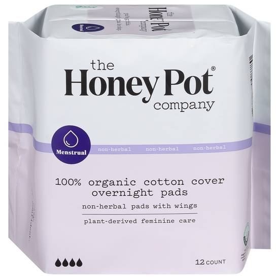 The Honey Pot Organic Overnight Non-Herbal With Wings Pads (12 ct)
