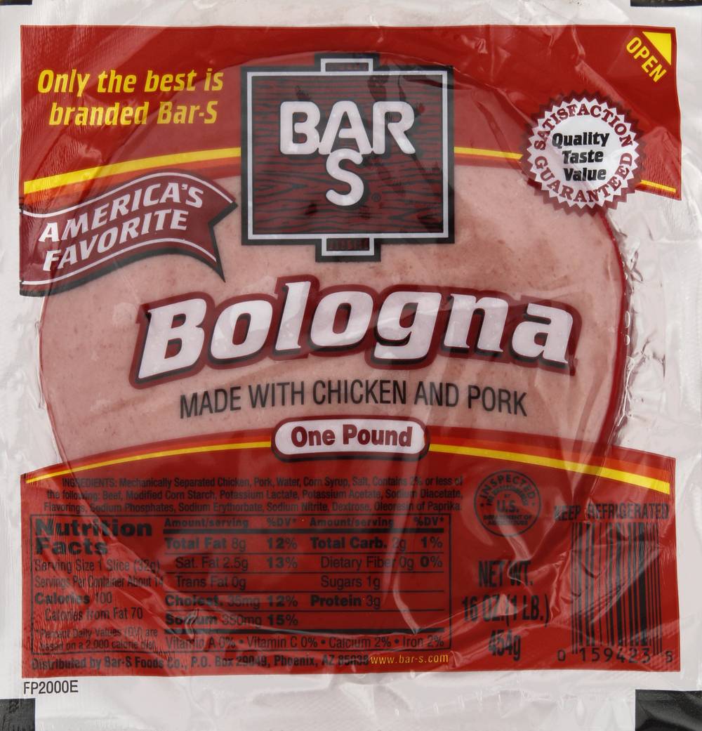 Bar-S Classic Bologna Made With Chicken & Pork (1 lbs)