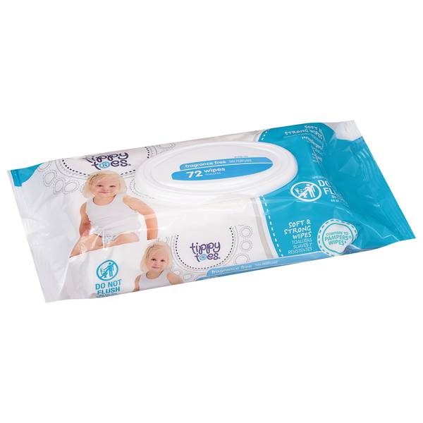 Tippy Toes Fragrance Free Baby Wipes (72 ct)