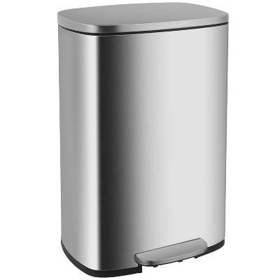 FDW 13.2 Gallon(50L) Trash Can, Fingerprint Proof Stainless Steel Kitchen Garbage Can with Removable Inner Bucket and Hinged Lids,Silver