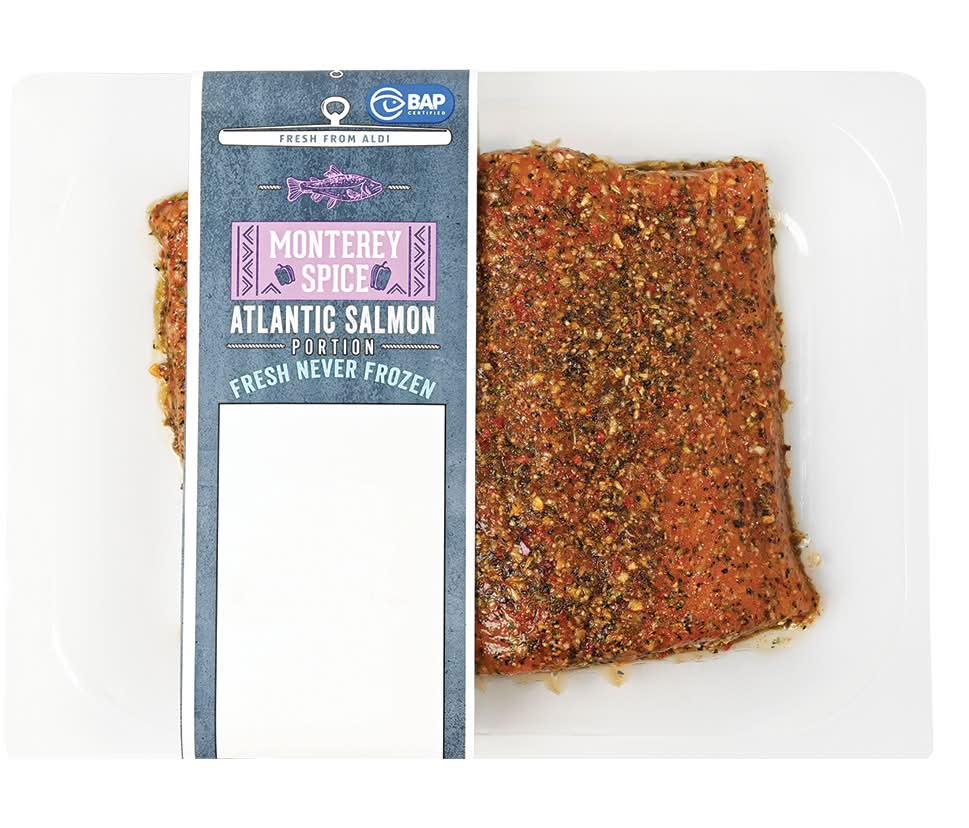 Aldi Fresh Never Frozen Atlantic Salmon, Monterey Spice