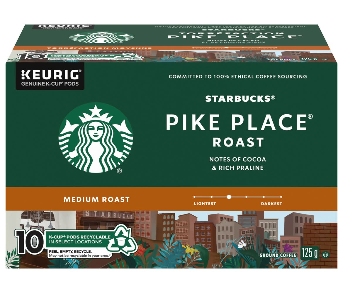 Starbucks Pike Place Medium Roast Ground Coffee K-Cup Pods (125 g, 10 ct)