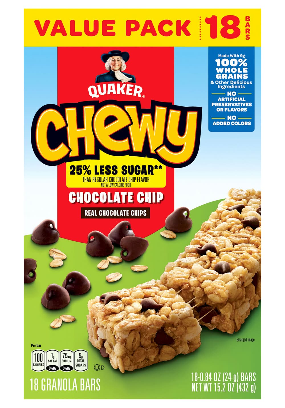 Quaker Chewy Granola Bars, Chocolate Chip (18 x 0.84 oz)