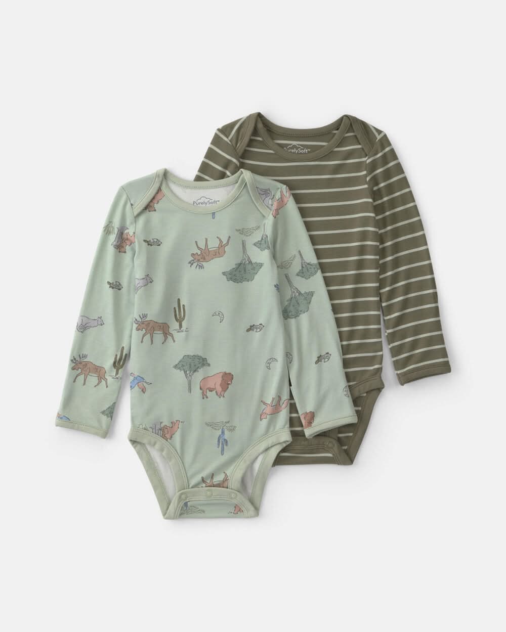 Baby Boy 2-Pack Desert PurelySoft™ Long-Sleeve Multipack Bodysuits - Green - 6M