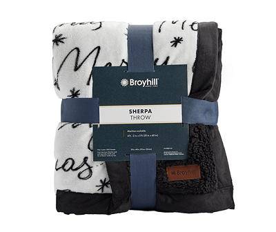 Broyhill Merry Christmas White & Black Sherpa Throw, 50 x 60 inch