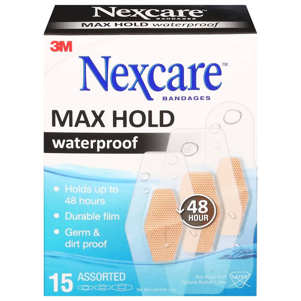 Nexcare Max Hold Waterproof Assorted Bandages ( 15 ct ) (0.8 oz)