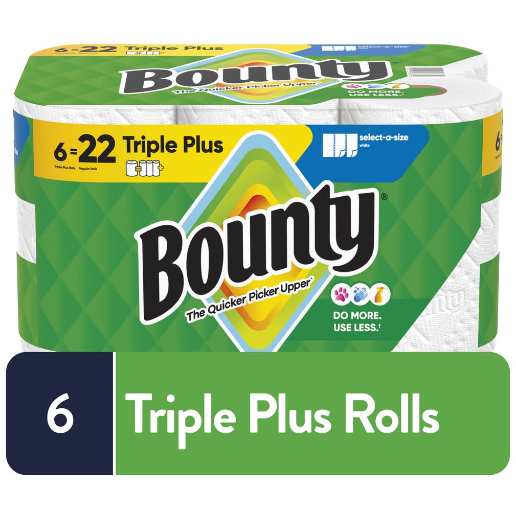 Bounty Triple Plus Paper Towel Rolls, 11x5.9 in, White (6 ct)