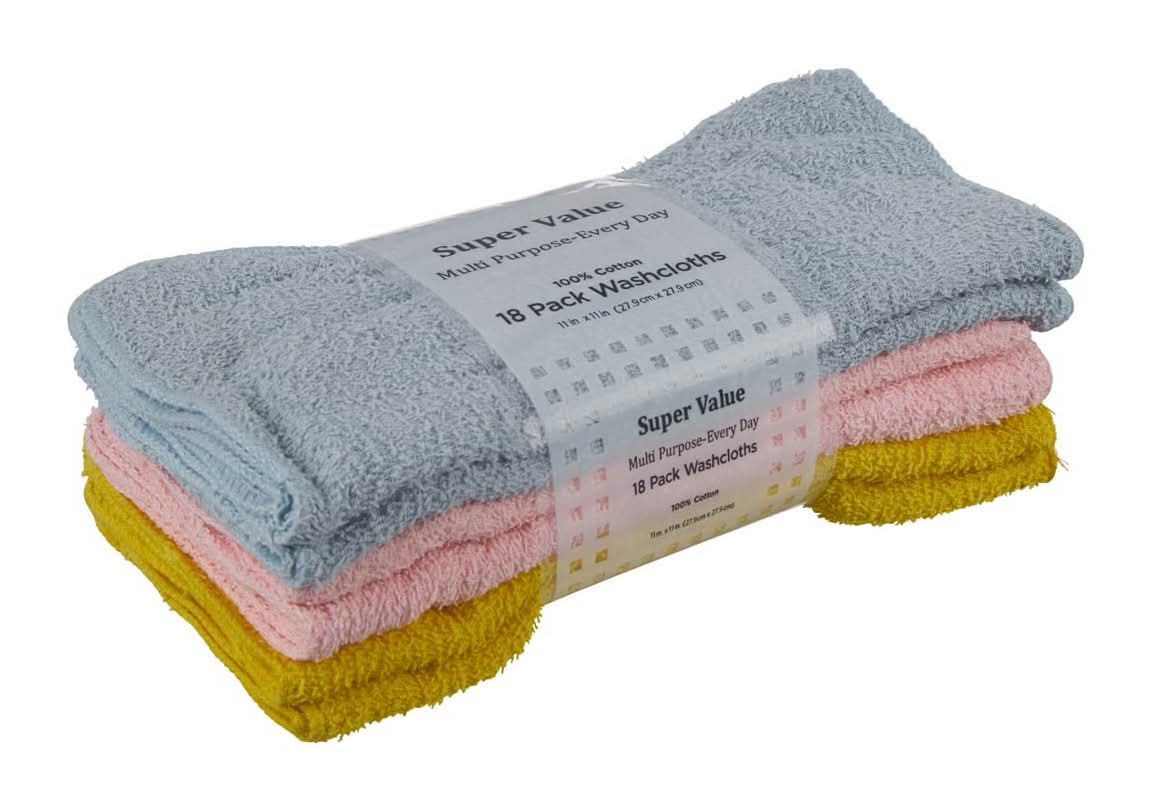 Super Value Multi Purpose Everyday Washcloths, Assorted (18 ct)