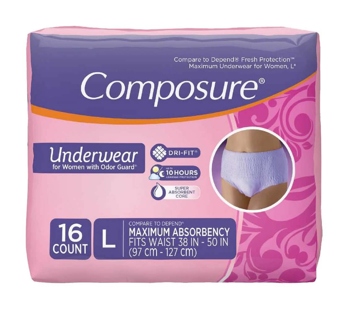 Composure Protective Underwear Women With Odor Guard Size L 16 Ct