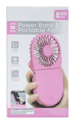 2-In-1 Power Bank & Portable Fan 4000MAh Pink