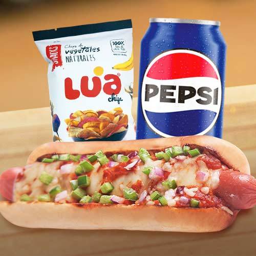 Combo Pizza Dog Pavo + Pepsi lata 354ml+ Luas 42g