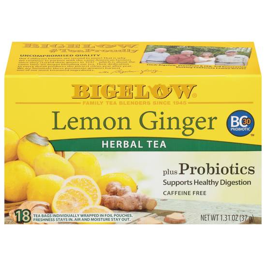 Bigelow Lemon Ginger Herbal Tea Plus Probiotics (18 ct)