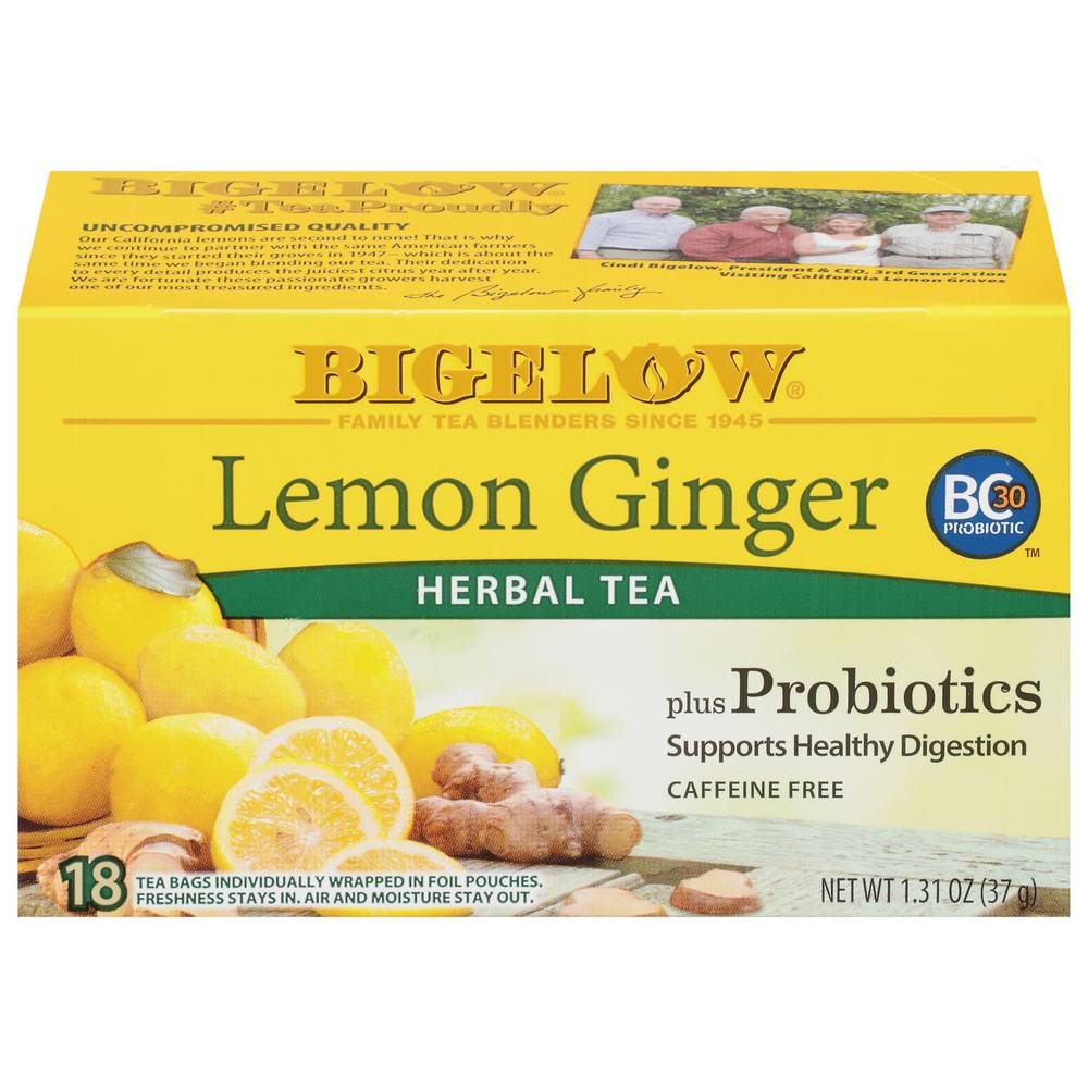 Bigelow Lemon Ginger Herbal Tea Plus Probiotics (1.4 oz, 18 ct)