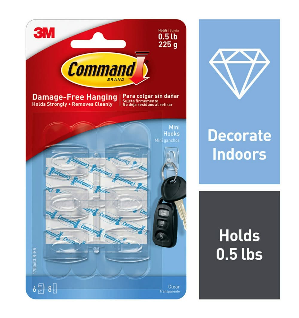 Command Mini 6 -Pack Clear Adhesive Storage/Utility hook ( 0.5-lb Capacity)