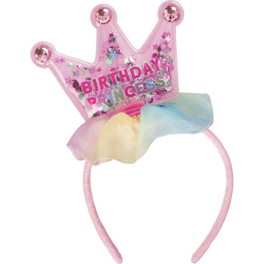 Party City Glitter Pastel Party Birthday Princess Fabric Plastic Headband (7.2in x 8.9in/multi)