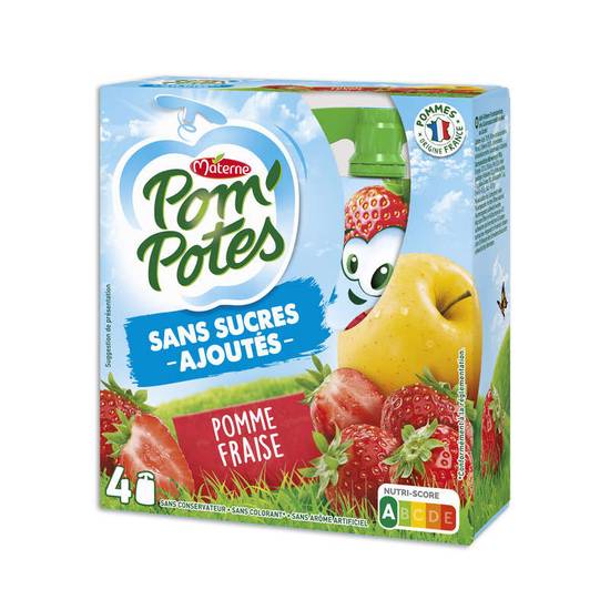 POM'POTES - Compotes - Pomme et fraise - Sans sucres ajoutés - 4 pots - 4x90g