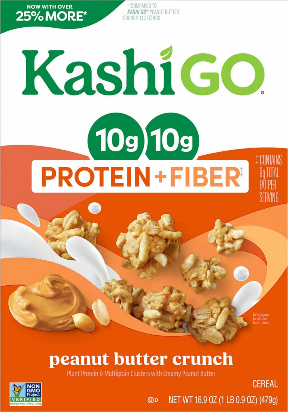 Kashi GO Protein + Fiber Cold Cereal, Peanut Butter Crunch (16.9 oz)
